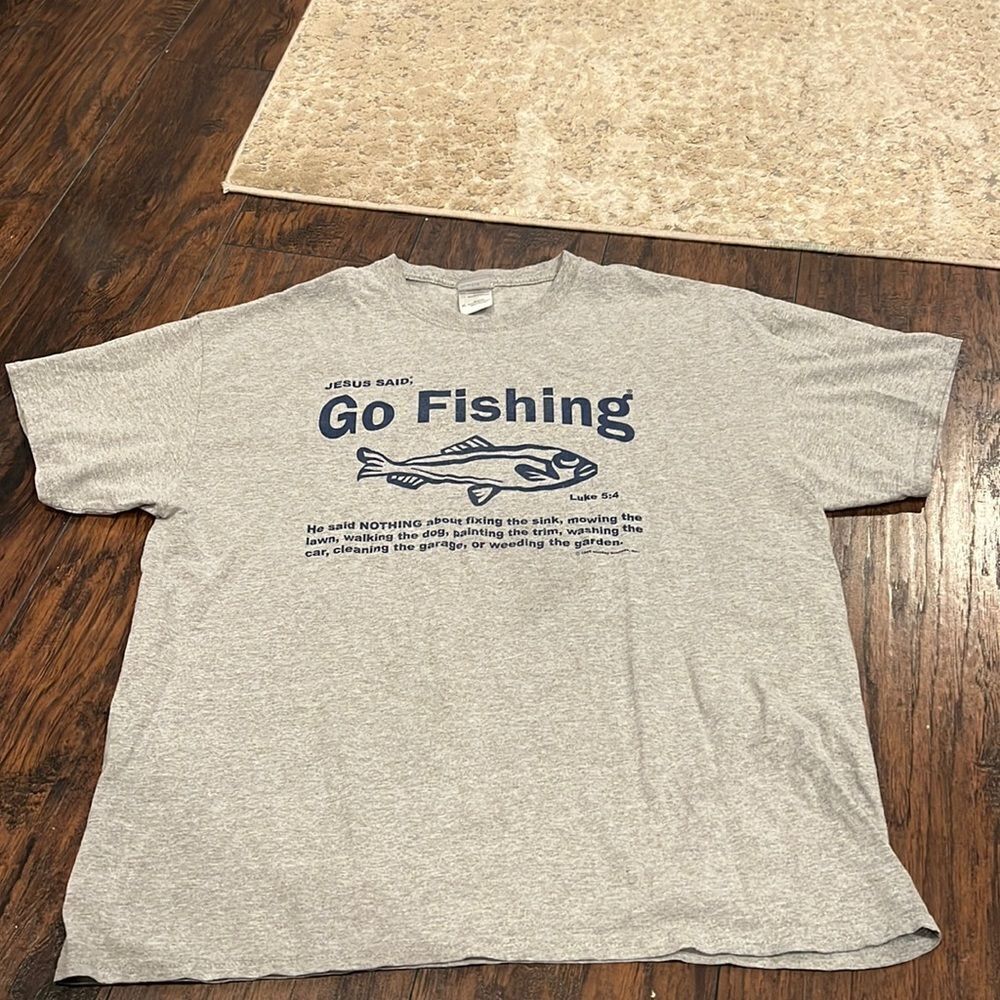 VtG 90s Mens XL Christianity Jesus Said Go
Fishing Luke 5:4 Quote Funny Shirt XL